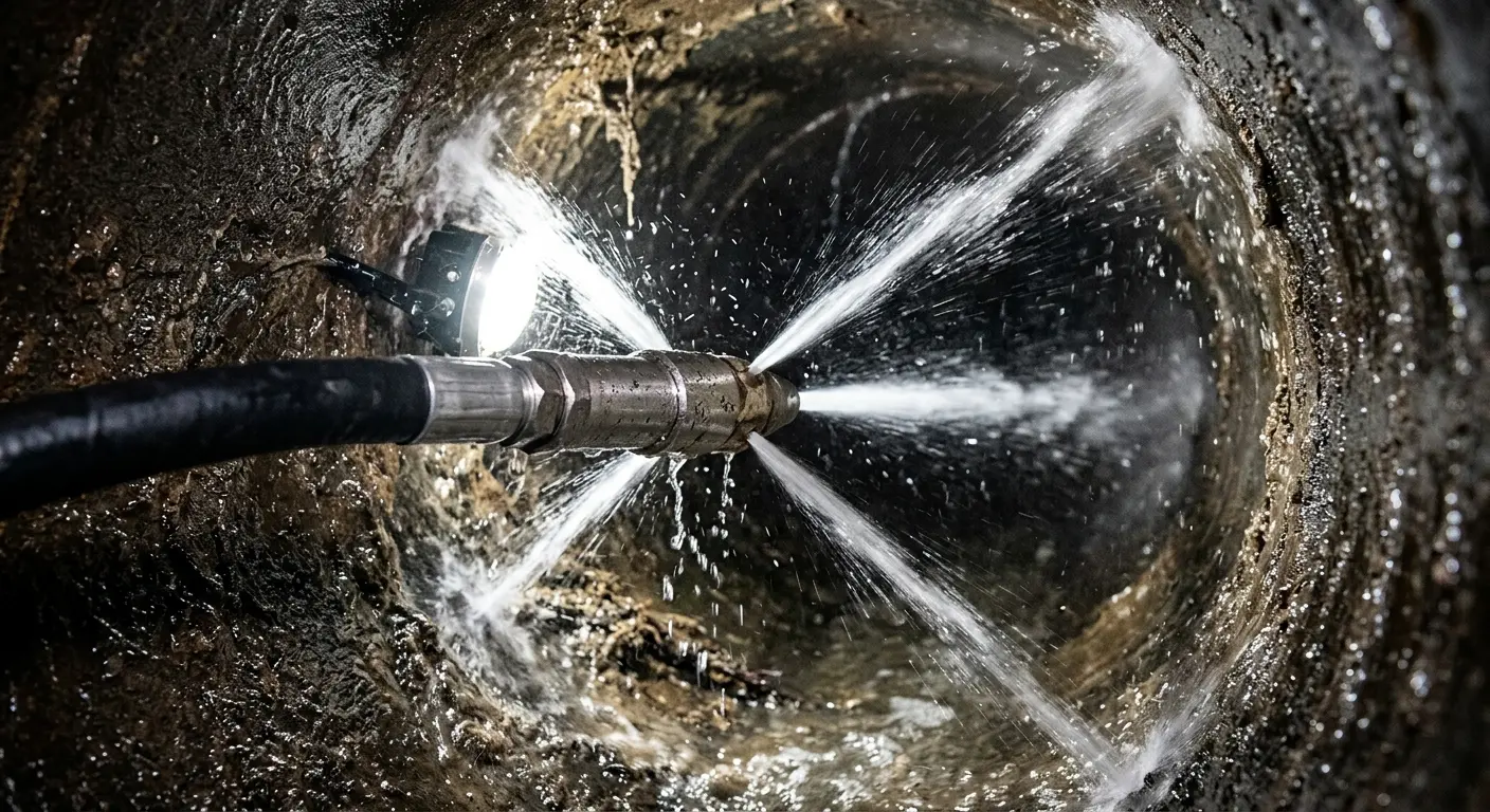High-pressure hydro jetting nozzle cleaning sewer pipe for Trenchless Sewer Repair in Kayenta
